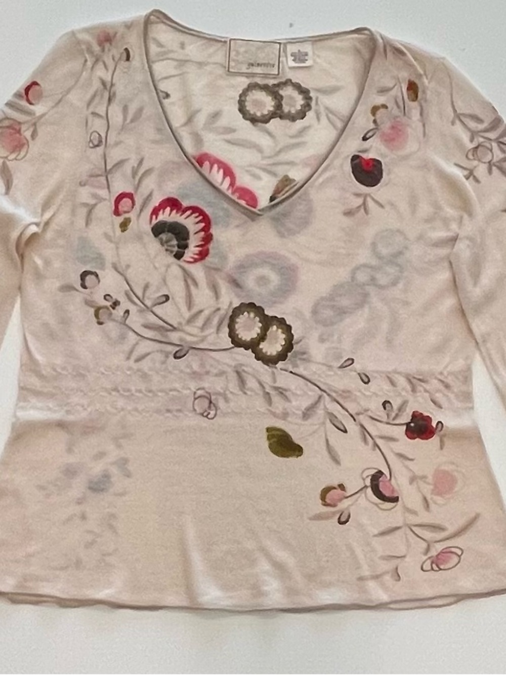 Y2K Guinevere (Anthropologie) Semi-Sheer Long-Sleeve Sweater W/Floral Details